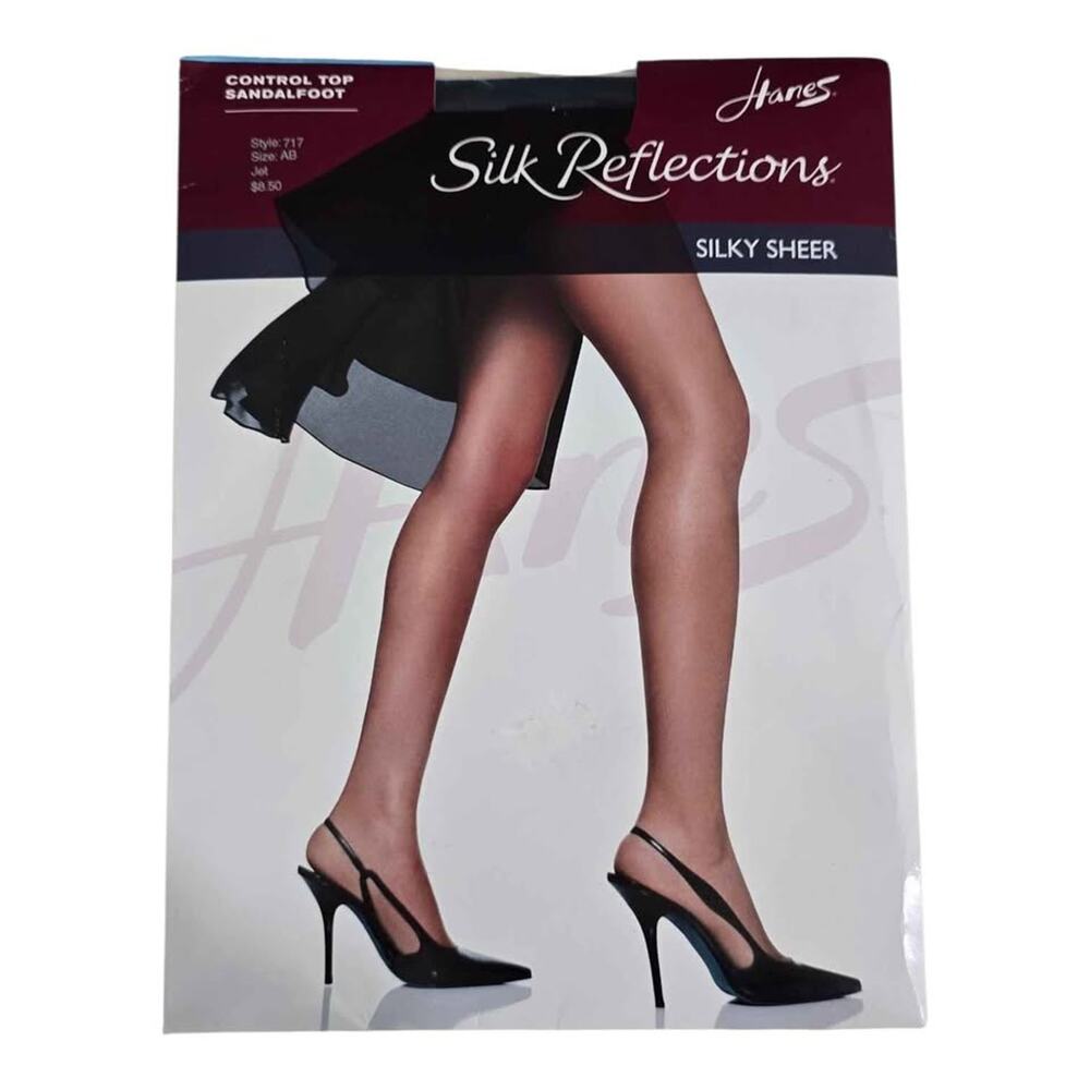 Hanes Silk Reflections Silky Sheer Control Top Sandalfoot Pantyhose Size AB Jet